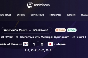亚运会羽毛球女团半决赛：日本3-1韩国，国羽将与日本争冠