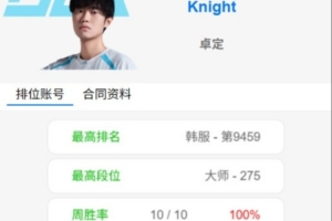 BLG选手韩服Rank：Bin和Flandre都开始练飞机；knight近期11连胜