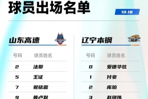 山东迎战辽宁双方名单公布：赵继伟、付豪、克里斯领衔出战 王岚嵚面对老东家