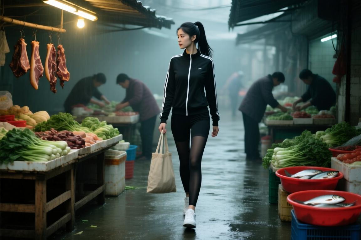 1米96的“女篮第一御姐”走进菜市场，黑丝长腿配烟火气，绝了！