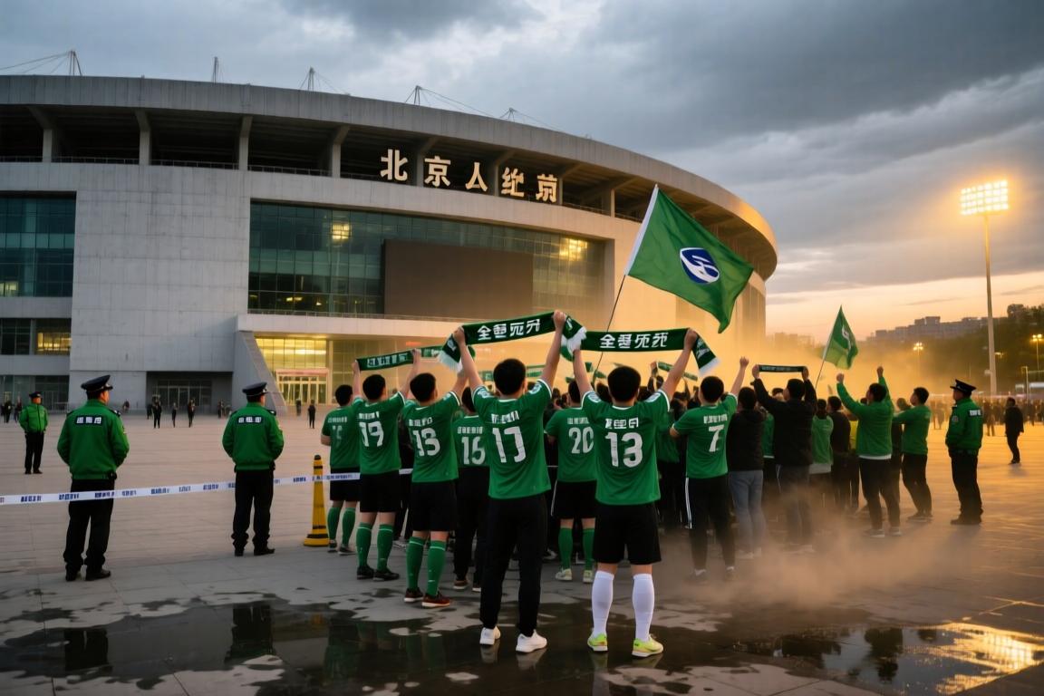 给国安球迷整不会了！实拍：全北现代球迷在工体朝国安球迷比心